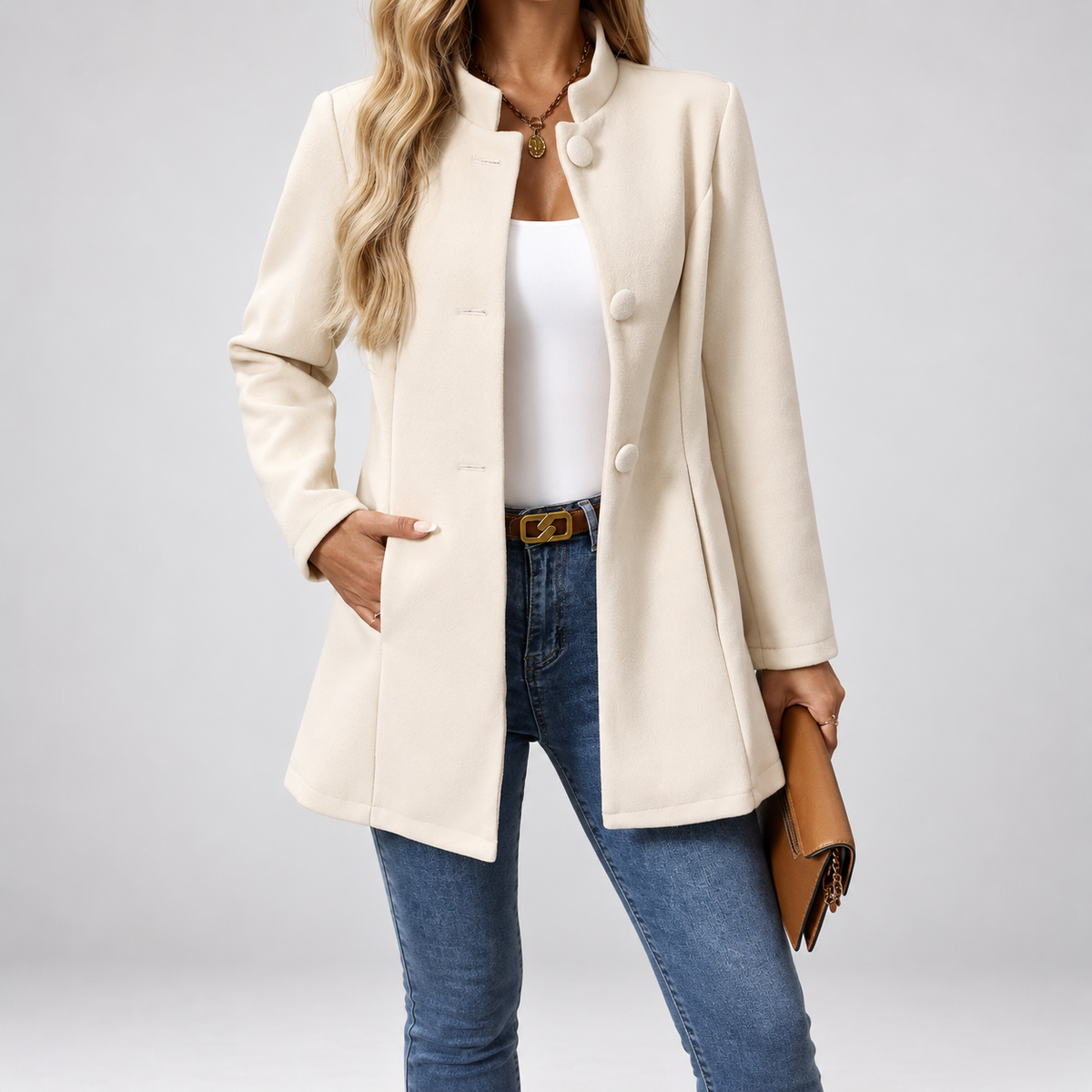 Delphine | Wool-Effect Stand Collar Coat