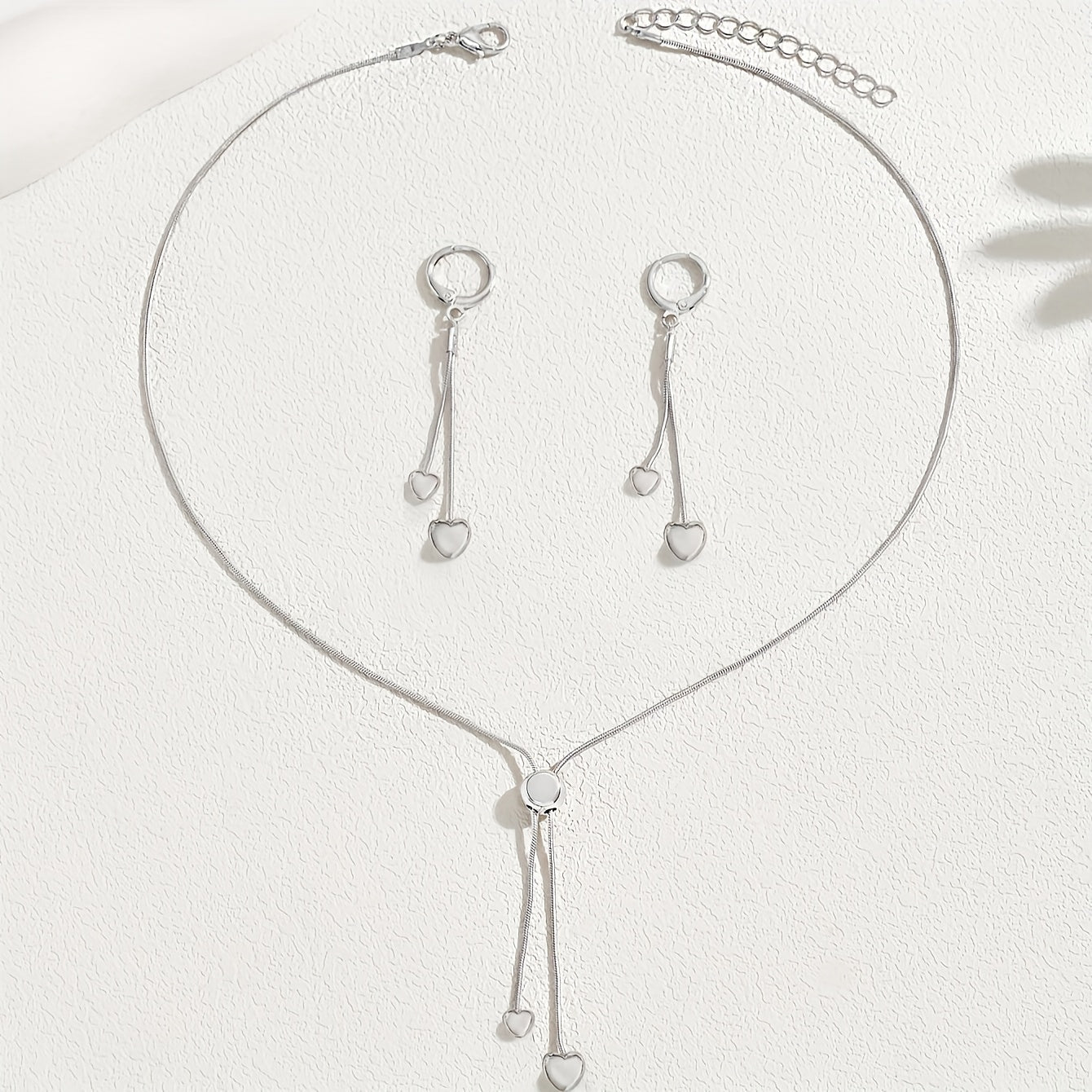 ADJUSTABLE HEART PENDANT NECKLACE & EARRINGS SET