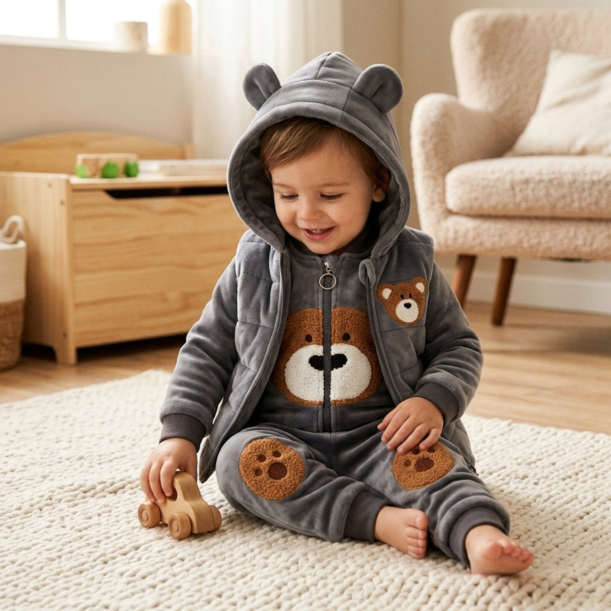 TinyTeddy™ – Cosy Bear Hooded Vest 3-Piece Set