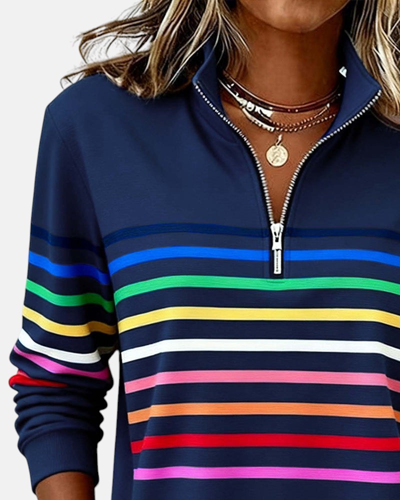 SERENELLE | RAINBOW STRIPED ZIP SWEATSHIRT