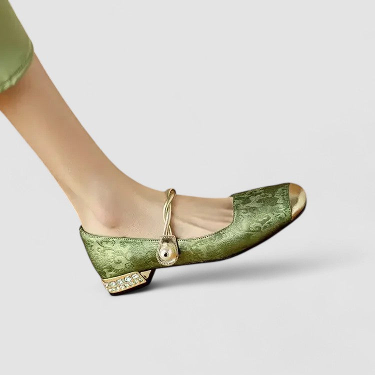 Camille Satin Baby Shoes with Jewel-Embellished Heel