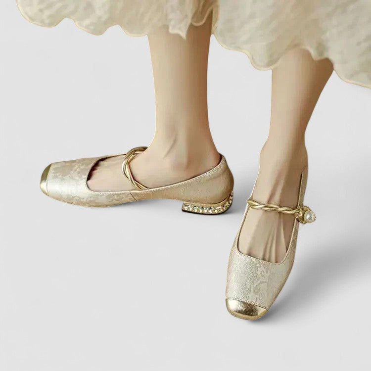 Camille Satin Baby Shoes with Jewel-Embellished Heel