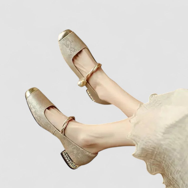 Camille Satin Baby Shoes with Jewel-Embellished Heel