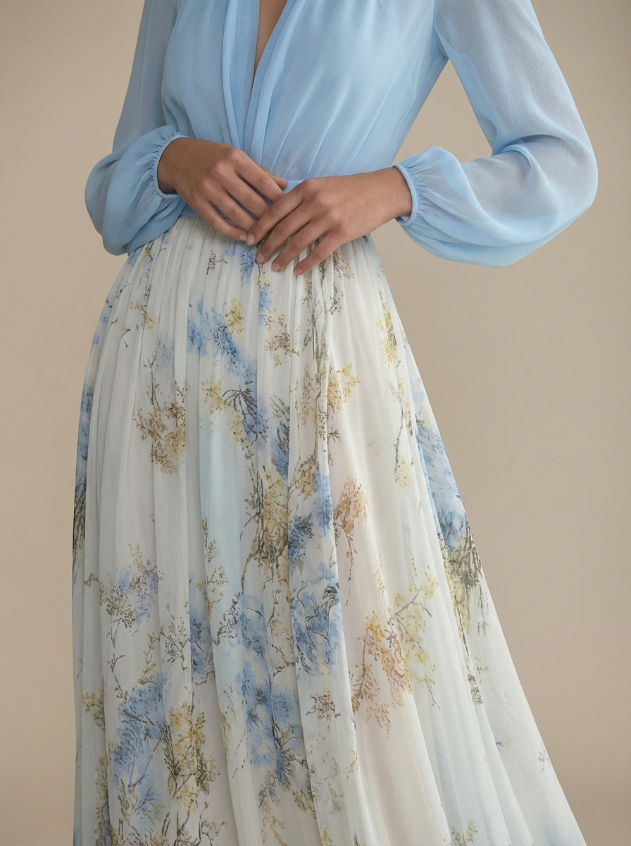 Aveline™ | Floral Chiffon Maxi Dress