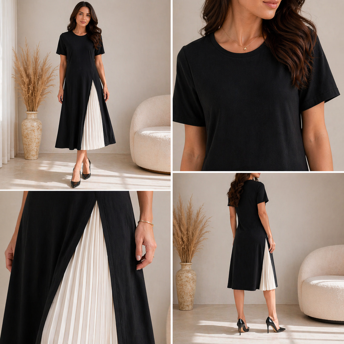 Aveline™ | Pleated Panel Midi Dress