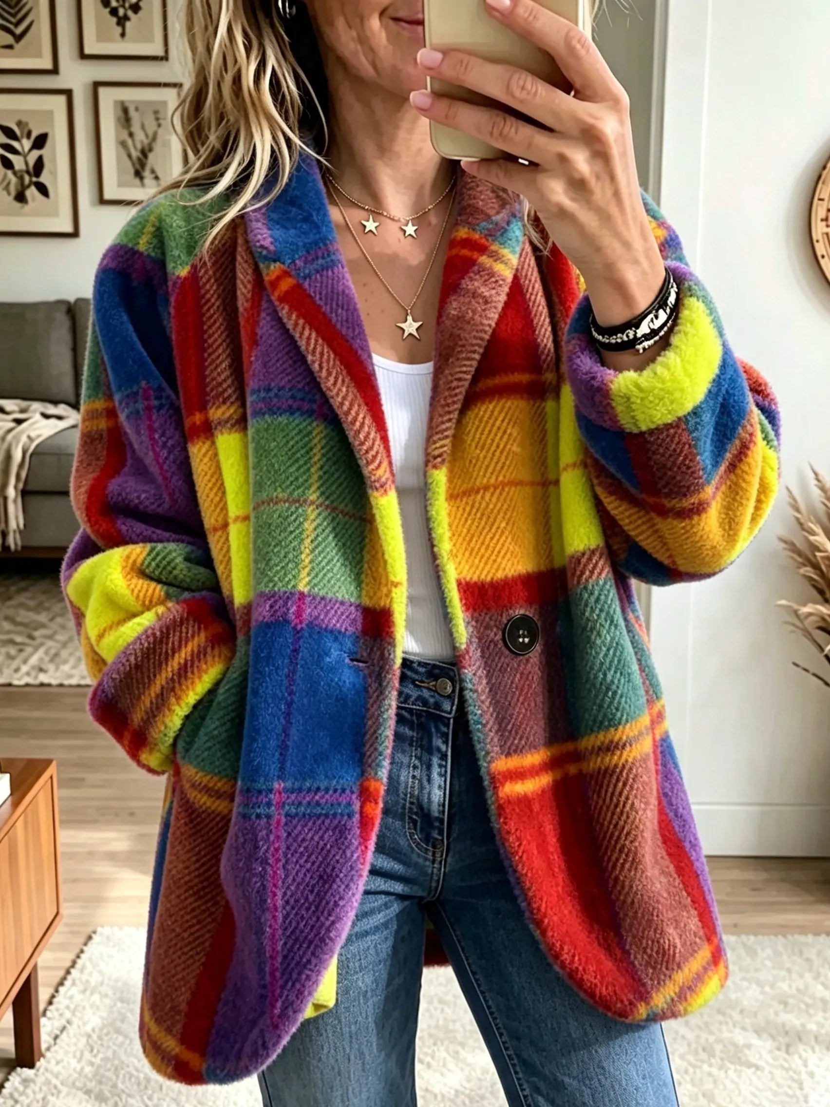 Multicoloured Checkered Arka Coat