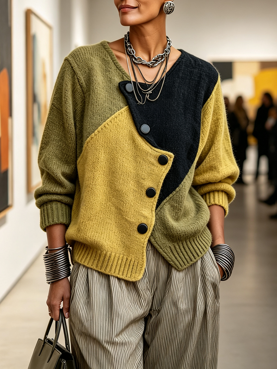 Claudia | Asymmetric Color-Block Knit Sweater
