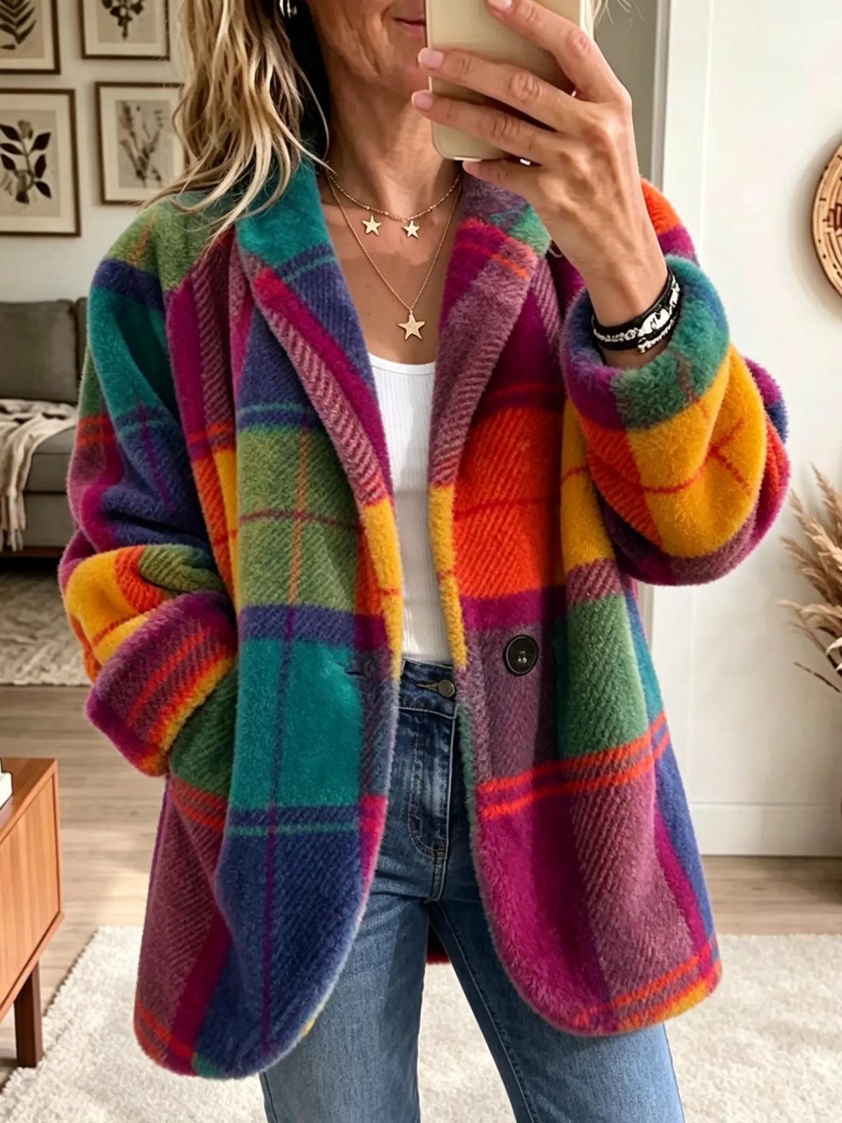 Multicoloured Checkered Arka Coat