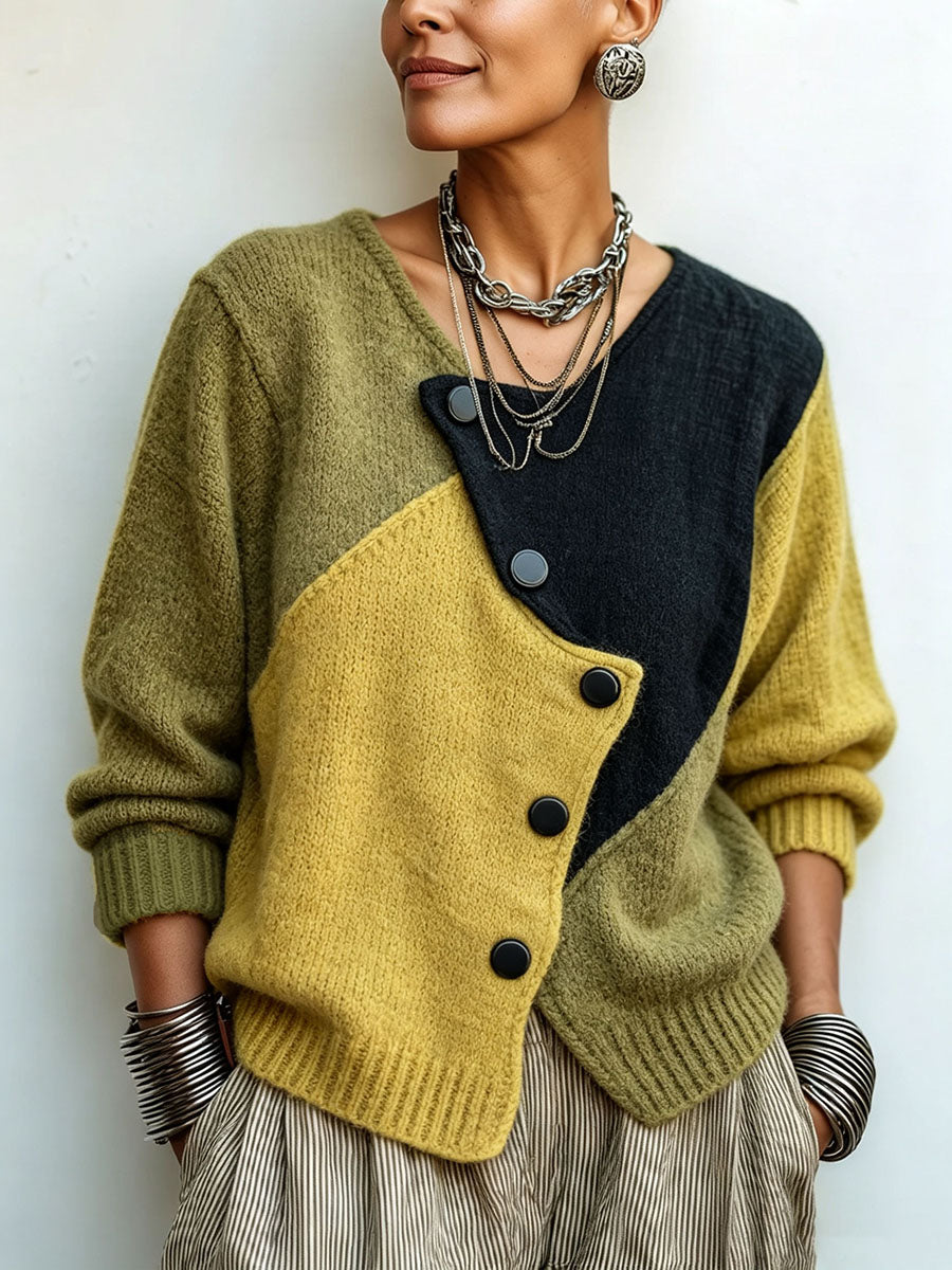 Claudia | Asymmetric Color-Block Knit Sweater