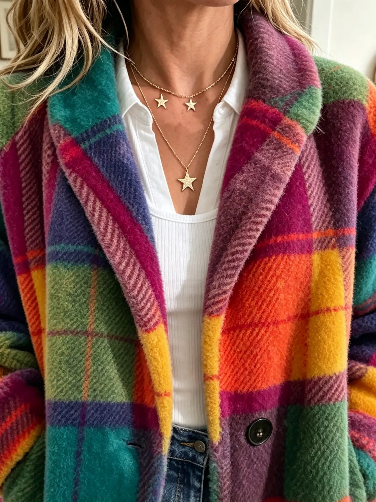 Multicoloured Checkered Arka Coat