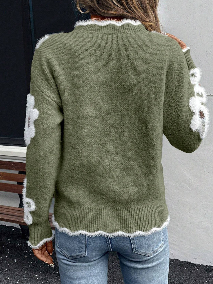 Ellsbeth | Floral Knit Scalloped V-Neck Sweater