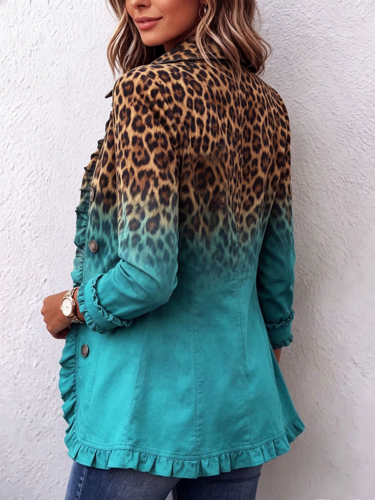 Cassandre | Leopard Gradient Blazer with Ruffles