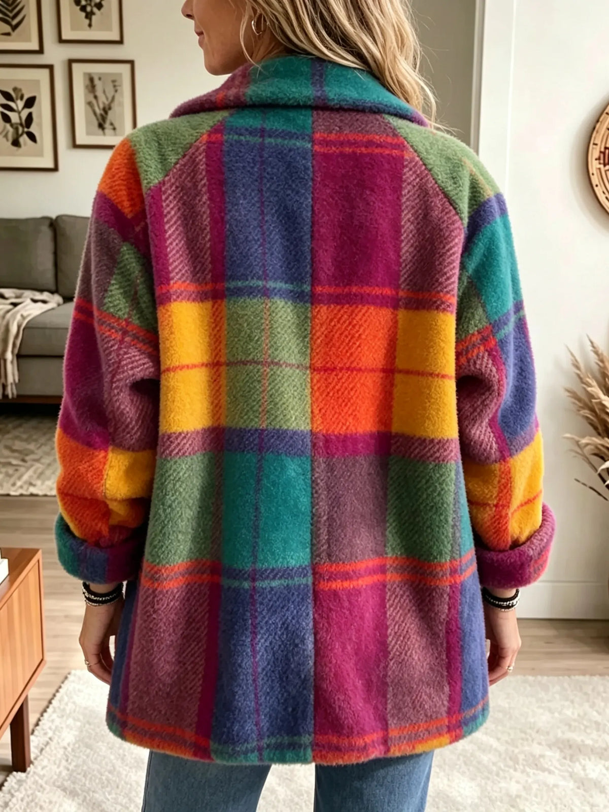 Multicoloured Checkered Arka Coat