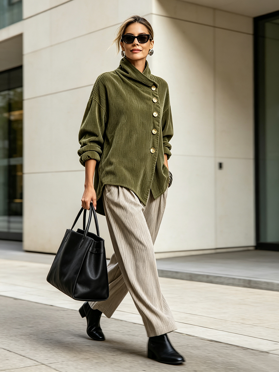 Corduroy Sweater in Olive Green