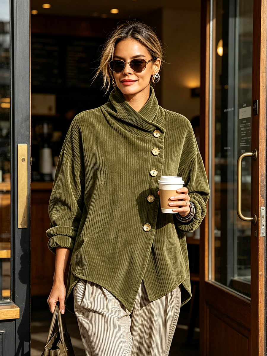 Corduroy Sweater in Olive Green