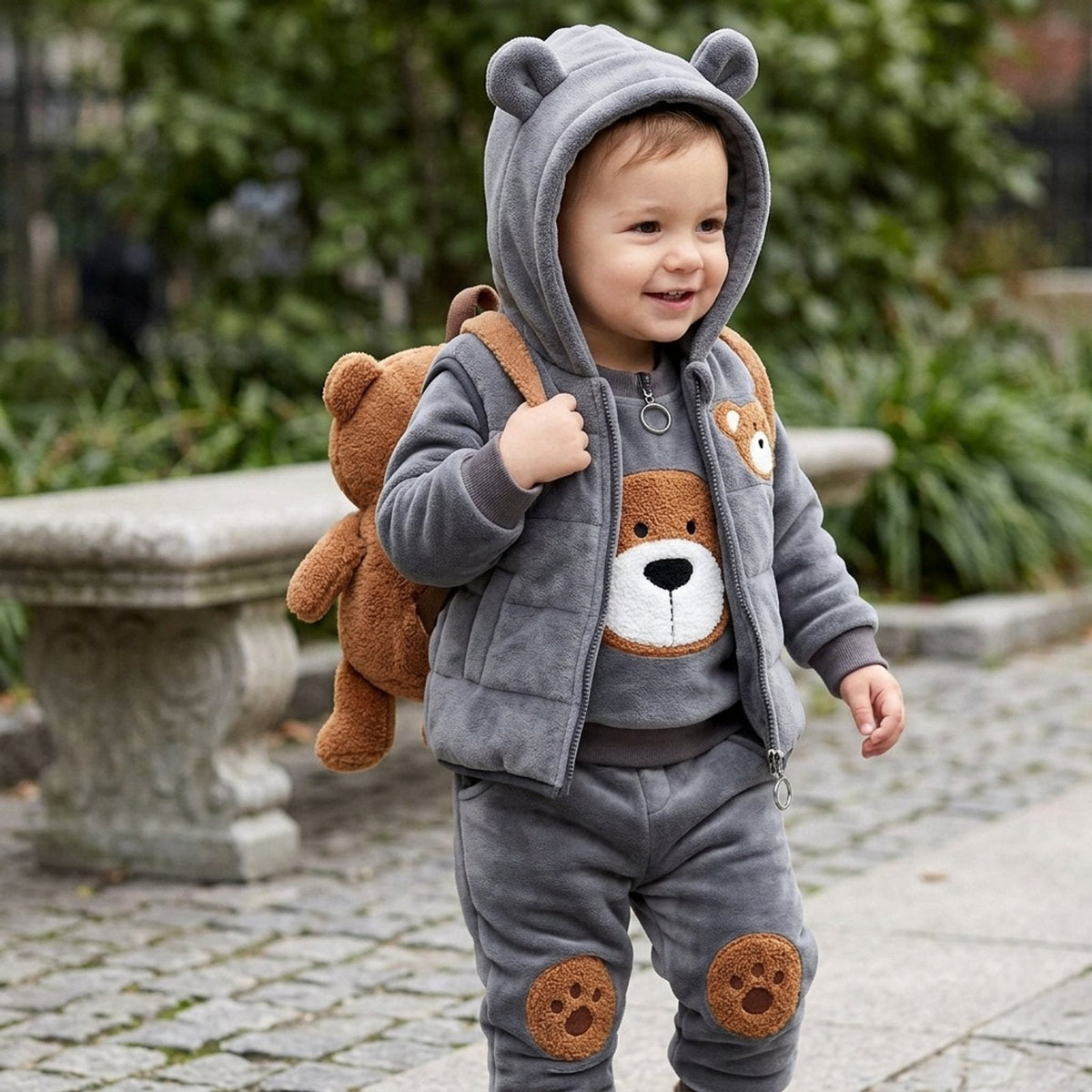 TinyTeddy™ – Cosy Bear Hooded Vest 3-Piece Set