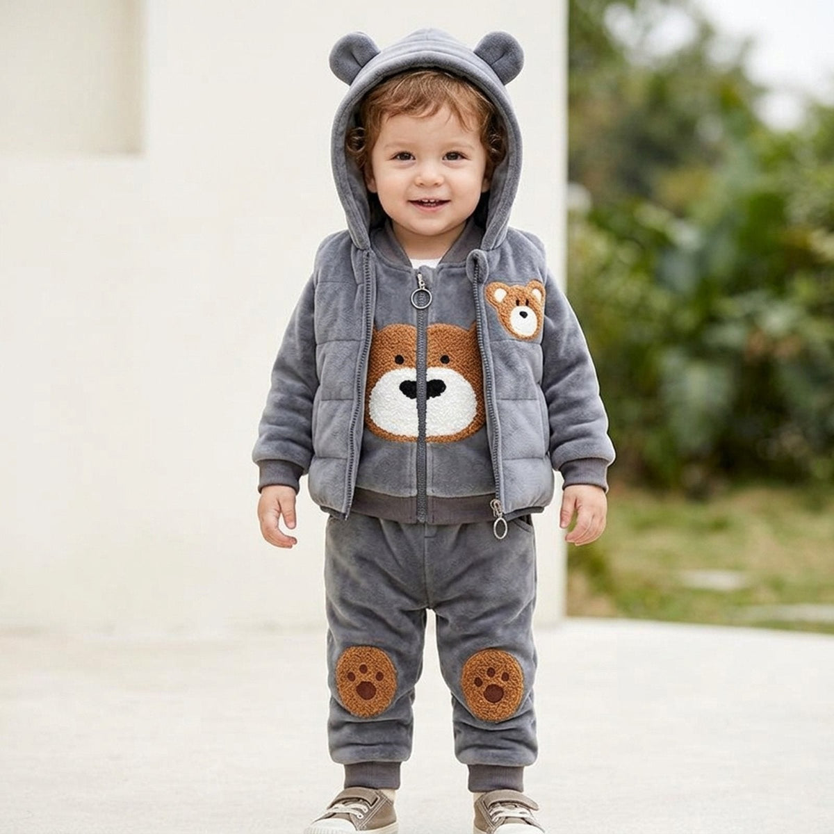 TinyTeddy™ – Cosy Bear Hooded Vest 3-Piece Set