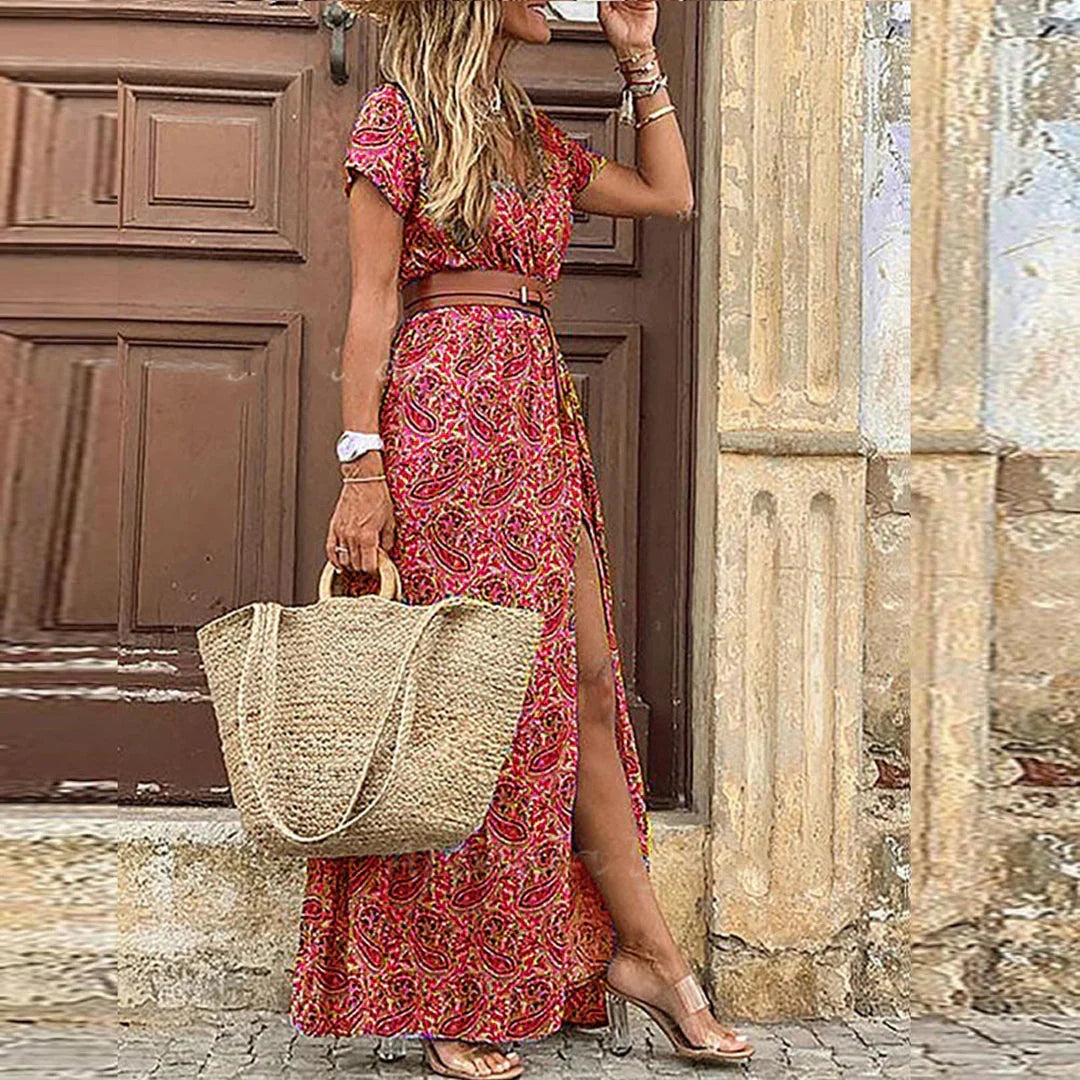 Aveline™ | Floral Belted Maxi Dress