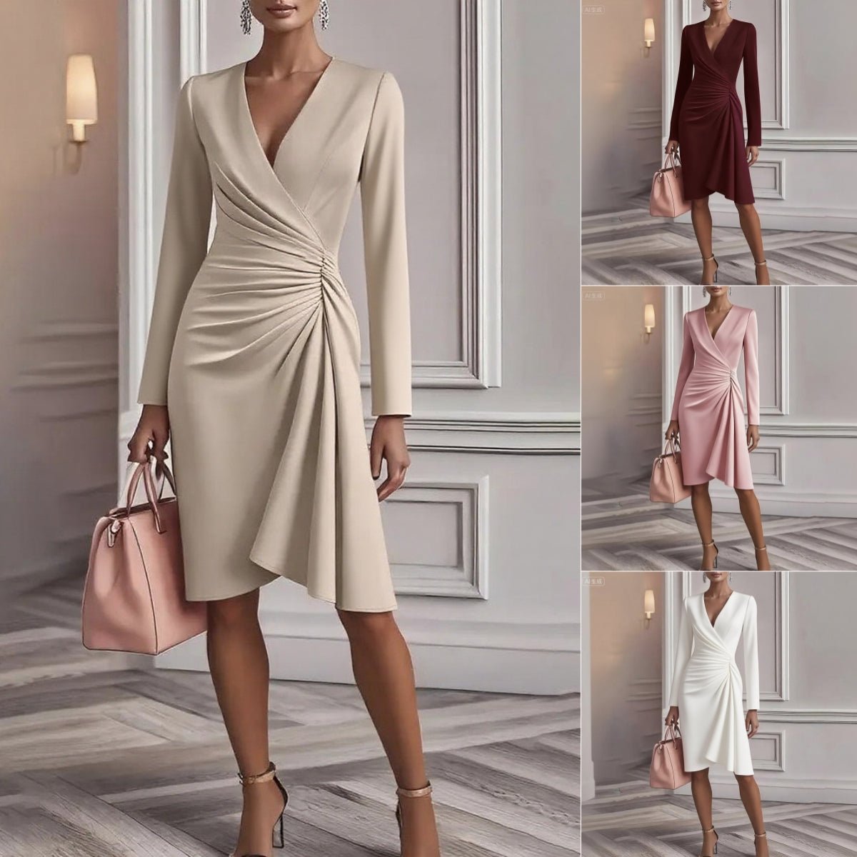 Aveline™ | Draped V-Neck Midi Dress