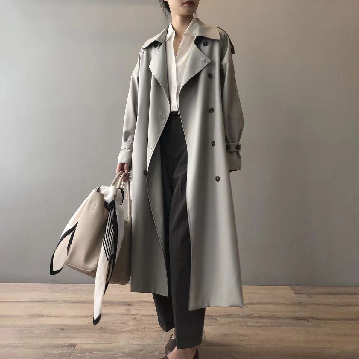 Aurelie | Double-Breasted Long Trench Coat