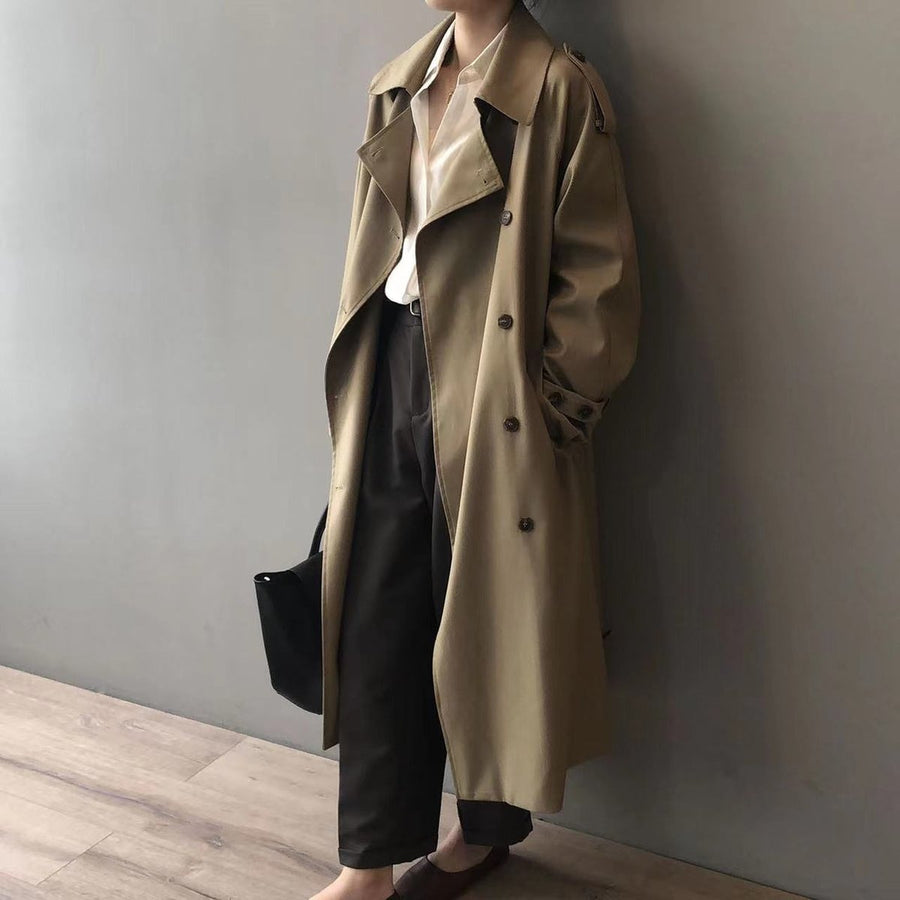 Aurelie | Double-Breasted Long Trench Coat