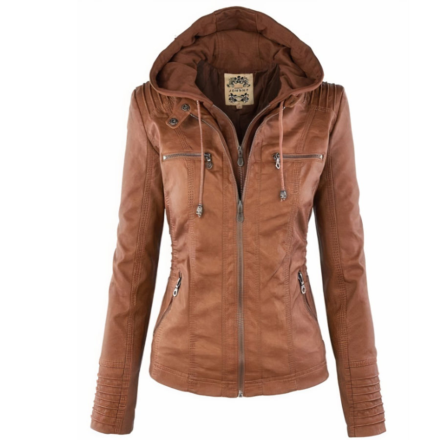 Cassia | Hooded Moto Jacket with Removable Hood