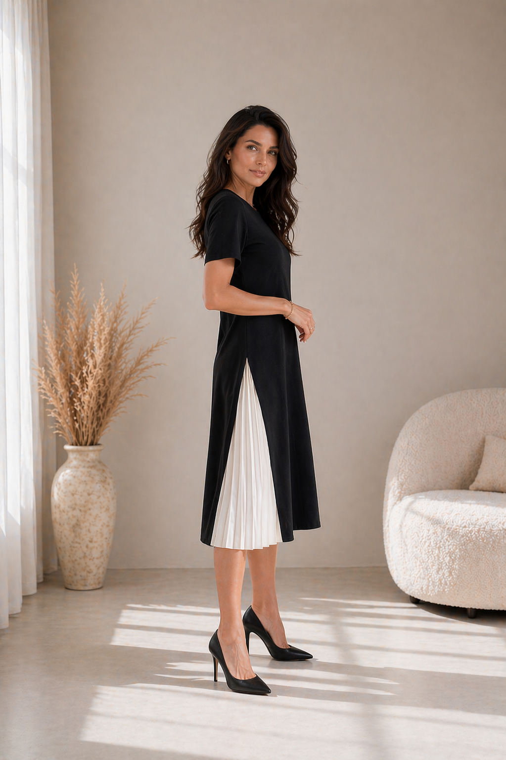 Aveline™ | Pleated Panel Midi Dress